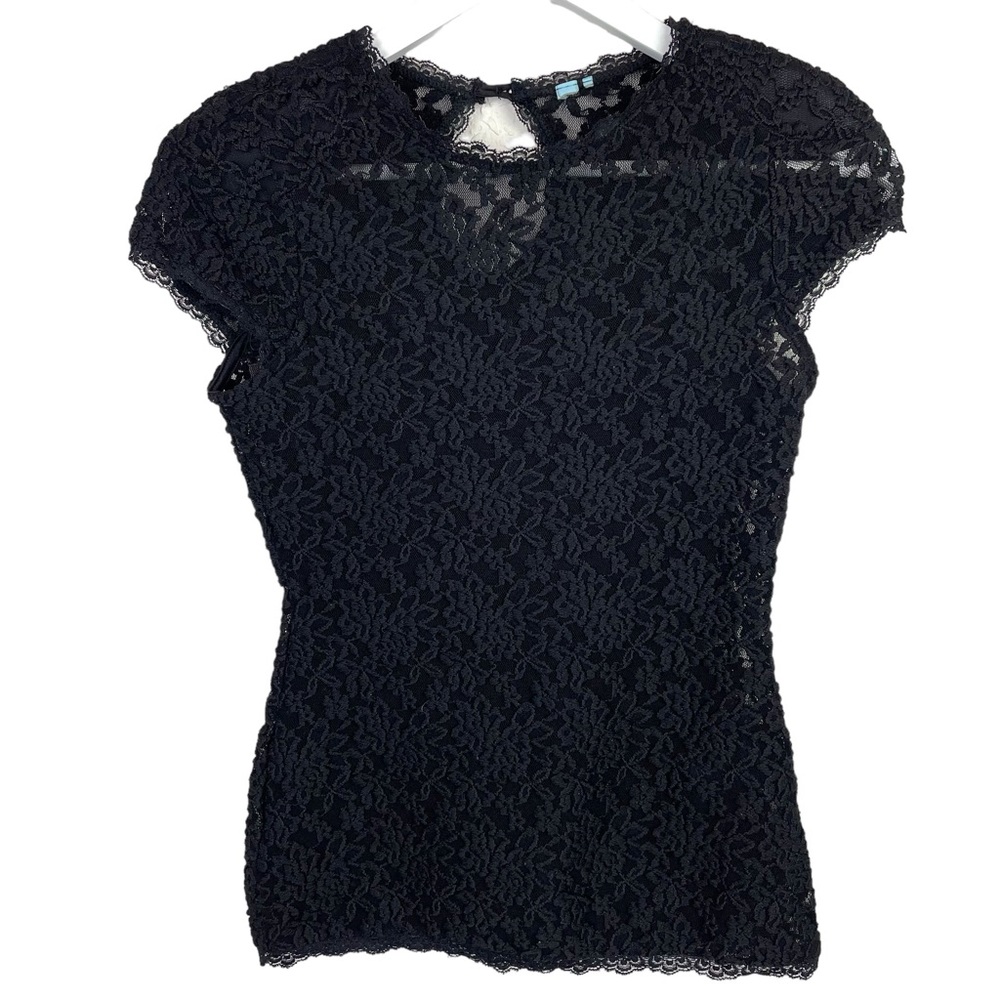 GUESS Black Lace Women’s Stretch Fitted Top Size Small